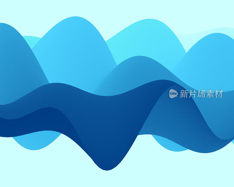蓝色的抽象背景。带有波浪的现实景观。封面设计模板。3 d矢量插图。